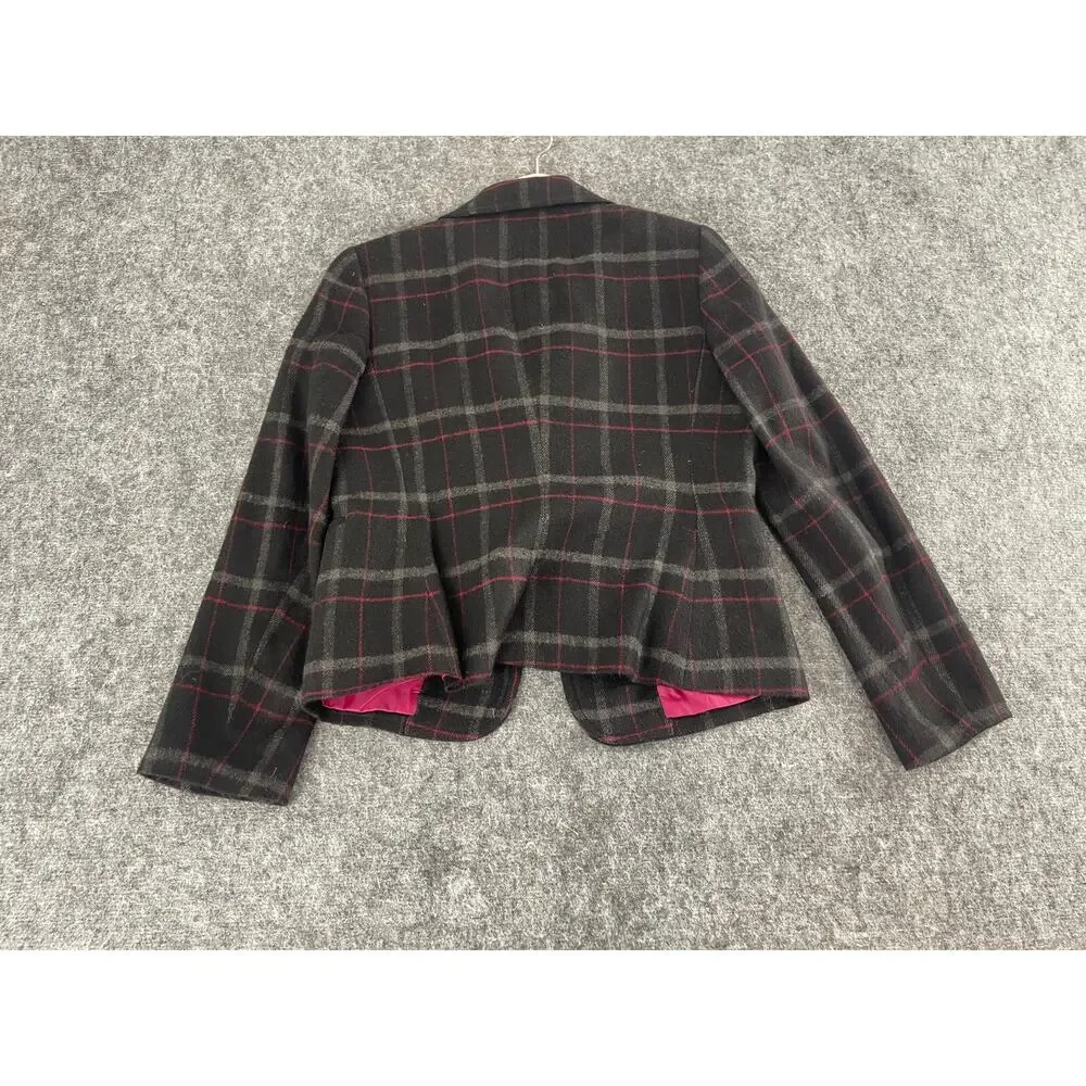 Talbots Blazer Jacket Womens 8 Black Plaid Sport Coat Wool Blend N267